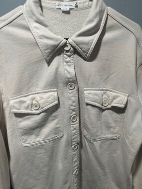 Good American Light Cream Button-Front Utility Shirt